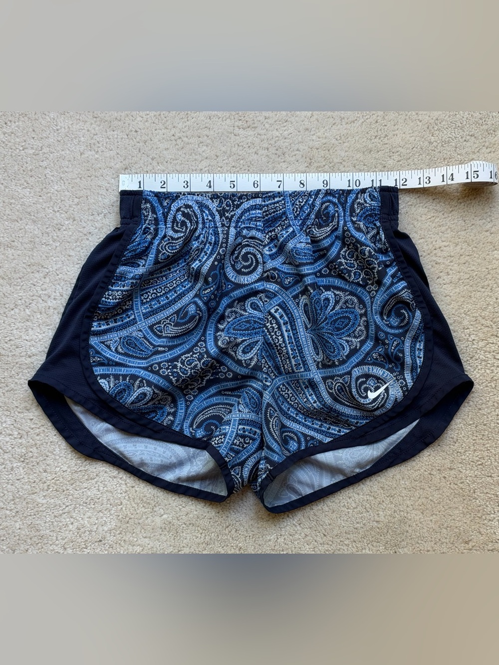 Nike Dri Fit Blue Paisley Tempo Lined Athletic Shorts - XS